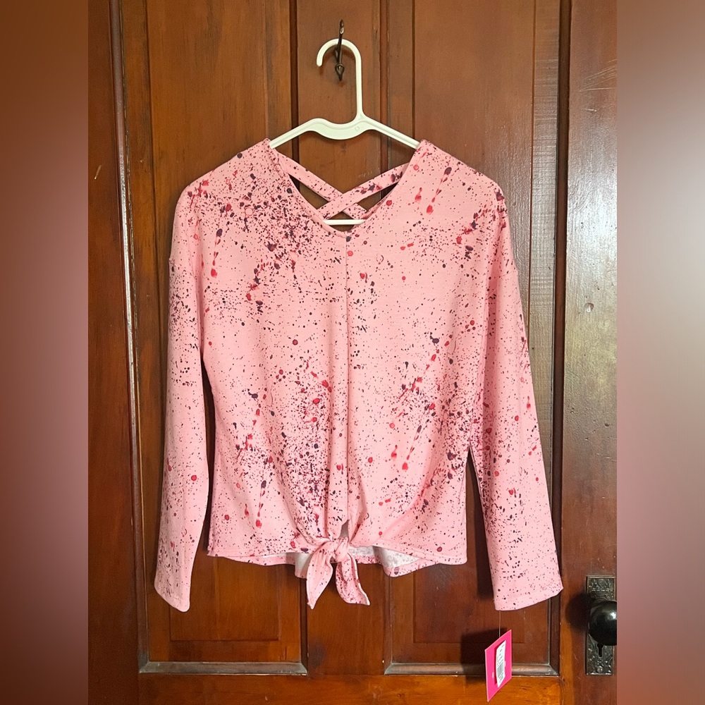 Large Girls Pink Splatter Print Long-sleeve Shirt